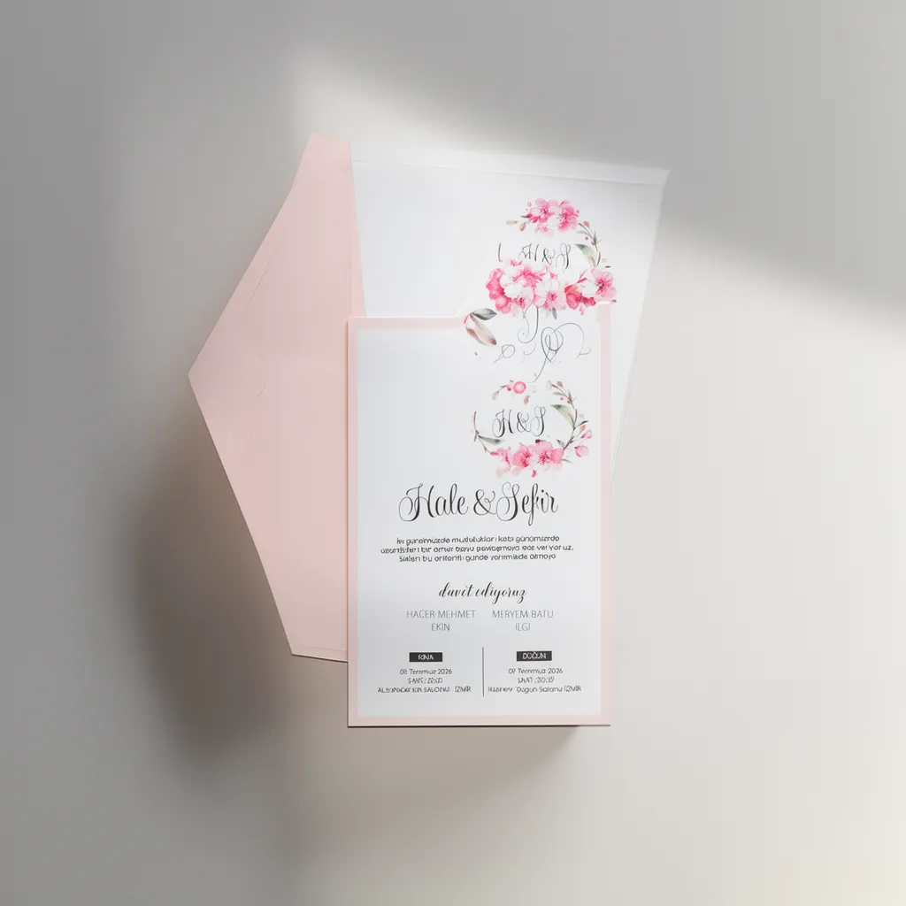 Pink Floral Wedding Invitation