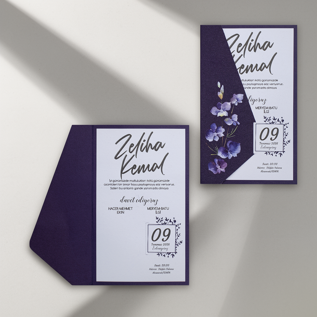 Purple Floral Wedding Invitation