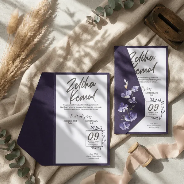 Purple Floral Wedding Invitation
