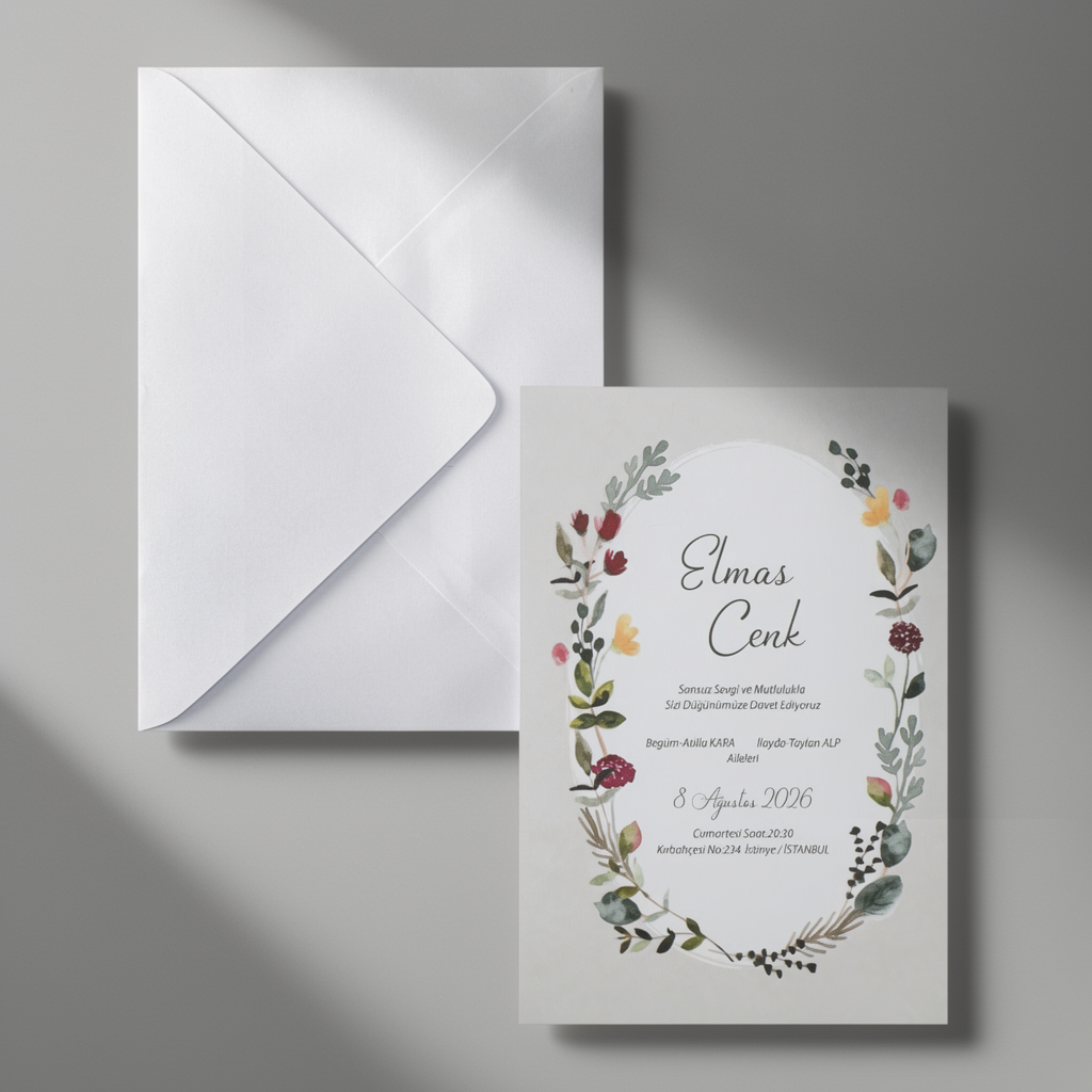 Floral Wreath Botanical Wedding Invitation