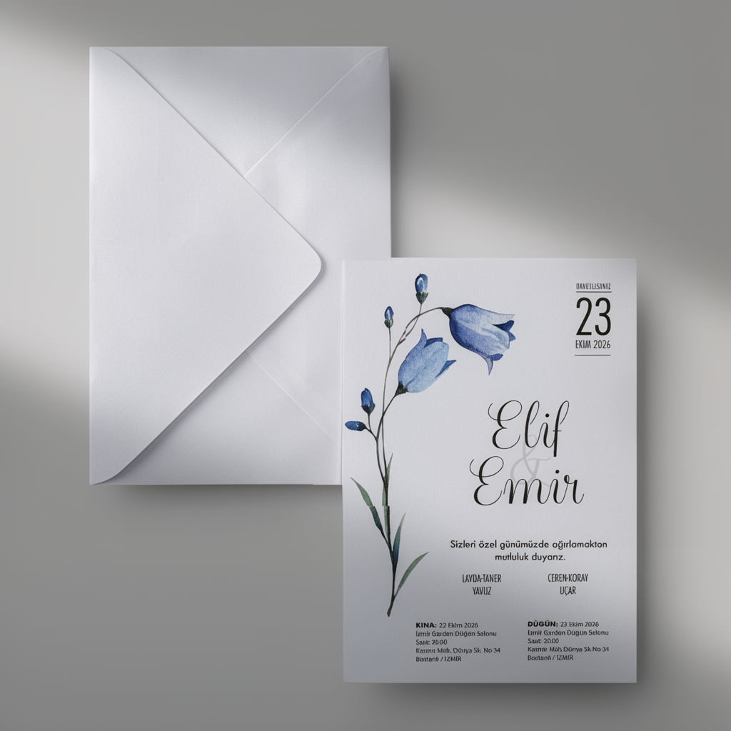 Blue Floral Watercolor Wedding Invitation